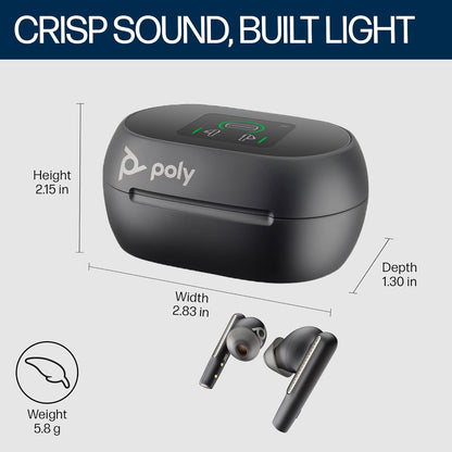 POLY Voyager Free 60+ UC Carbon Black Earbuds with BT700 USB-C Adapter and Touchscreen Charge Case