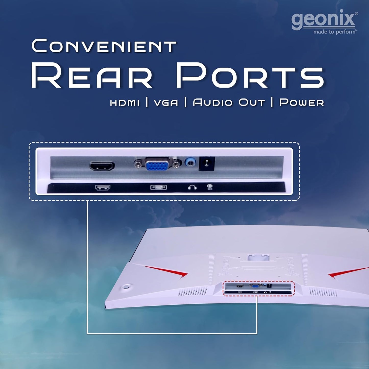 Geonix Argon 32" 75Hz 1080p Full HD LED Panel Curved Monitor with Dual Speakers - White