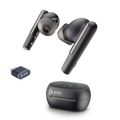 POLY Voyager Free 60+ UC Carbon Black Earbuds with BT700 USB-C Adapter and Touchscreen Charge Case