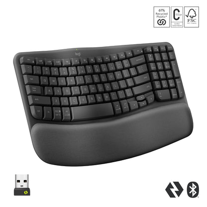 Logitech Ergo Series Wave Keys Wireless Ergonomic Keyboard with Cushioned Palm Rest - Graphite
