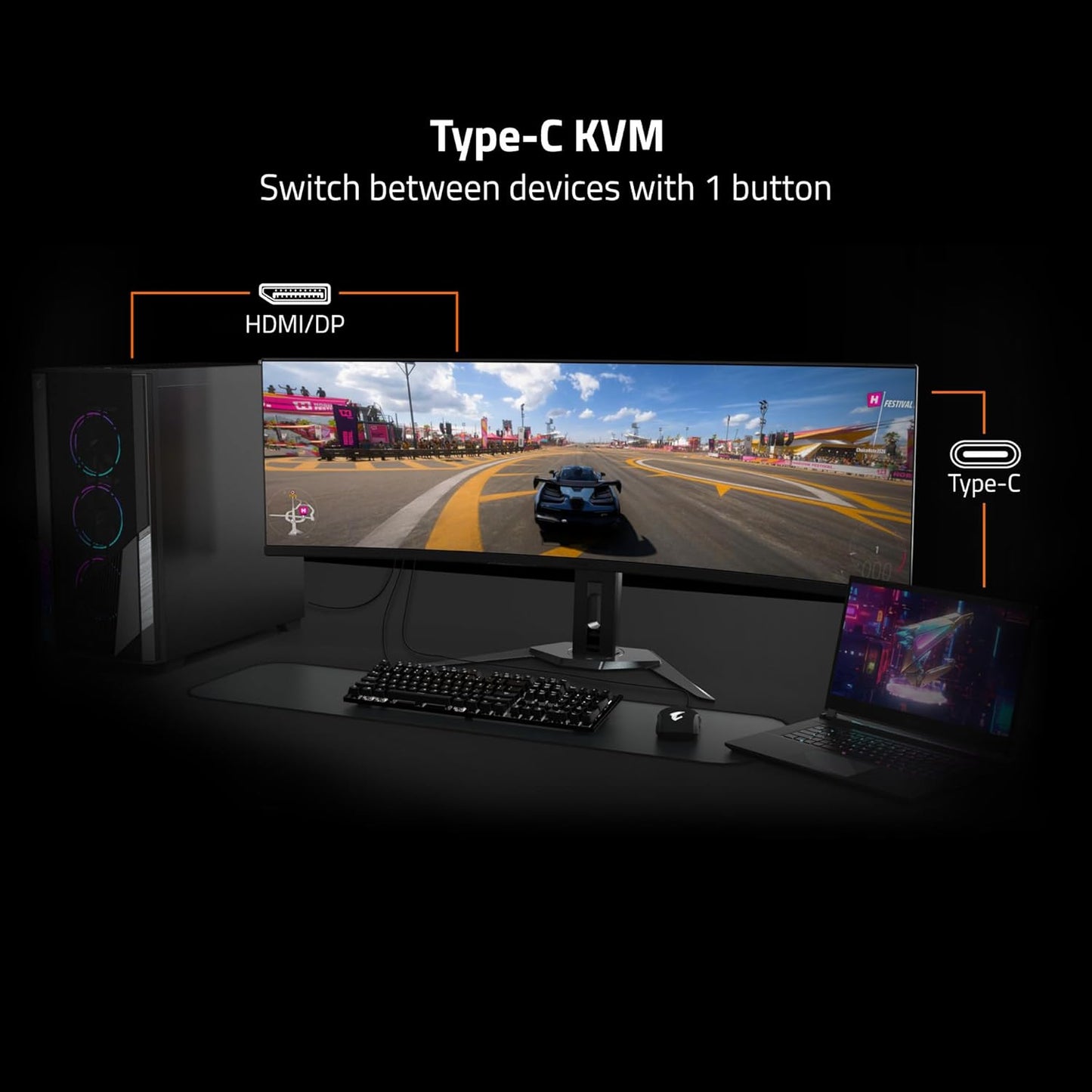 GIGABYTE AORUS CO49DQ 49" 144Hz 1440p DQHD HDR OLED Ultrawide Curved Gaming Monitor with Dual Speakers - Black