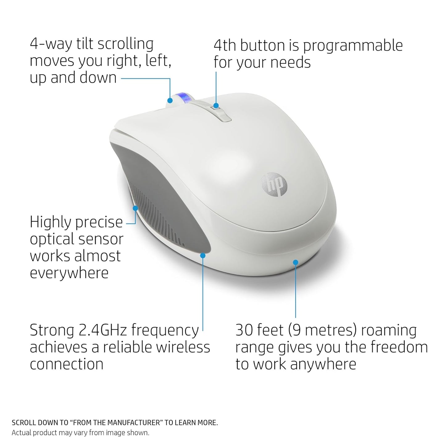 HP X3300 1600DPI 2.4GHz Optical Wireless Ambidextrous Mouse - White