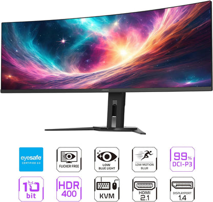 GIGABYTE AORUS CO49DQ 49" 144Hz 1440p DQHD HDR OLED Ultrawide Curved Gaming Monitor with Dual Speakers - Black