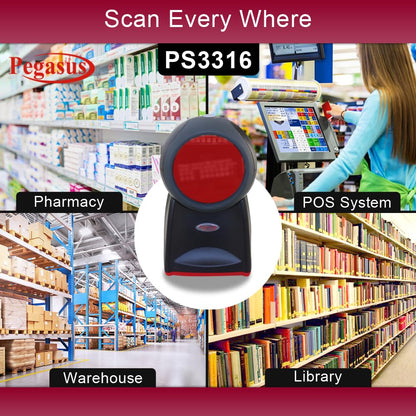 Pegasus PS3316 2D QR Omni Presentation Table Top Hand Free Barcode Scanner