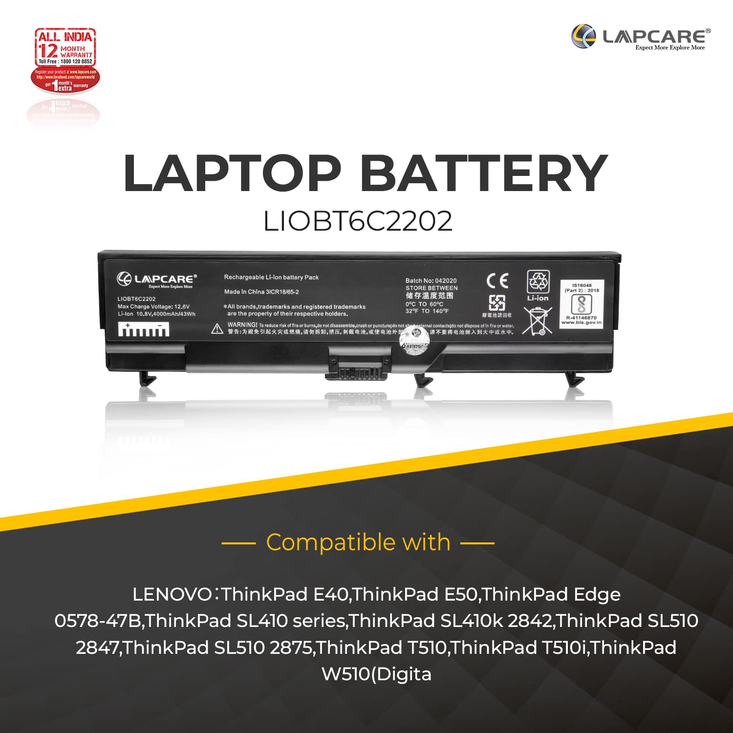 6-Cell 5200mAh Laptop Battery For Lenovo ThinkPad T420, T410, T510, L410, SL510, E420 & More
