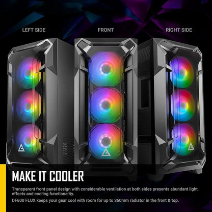 Antec DF600 Flux ARGB Tempered Glass Side Panel ATX Mid Tower Gaming Cabinet - Black