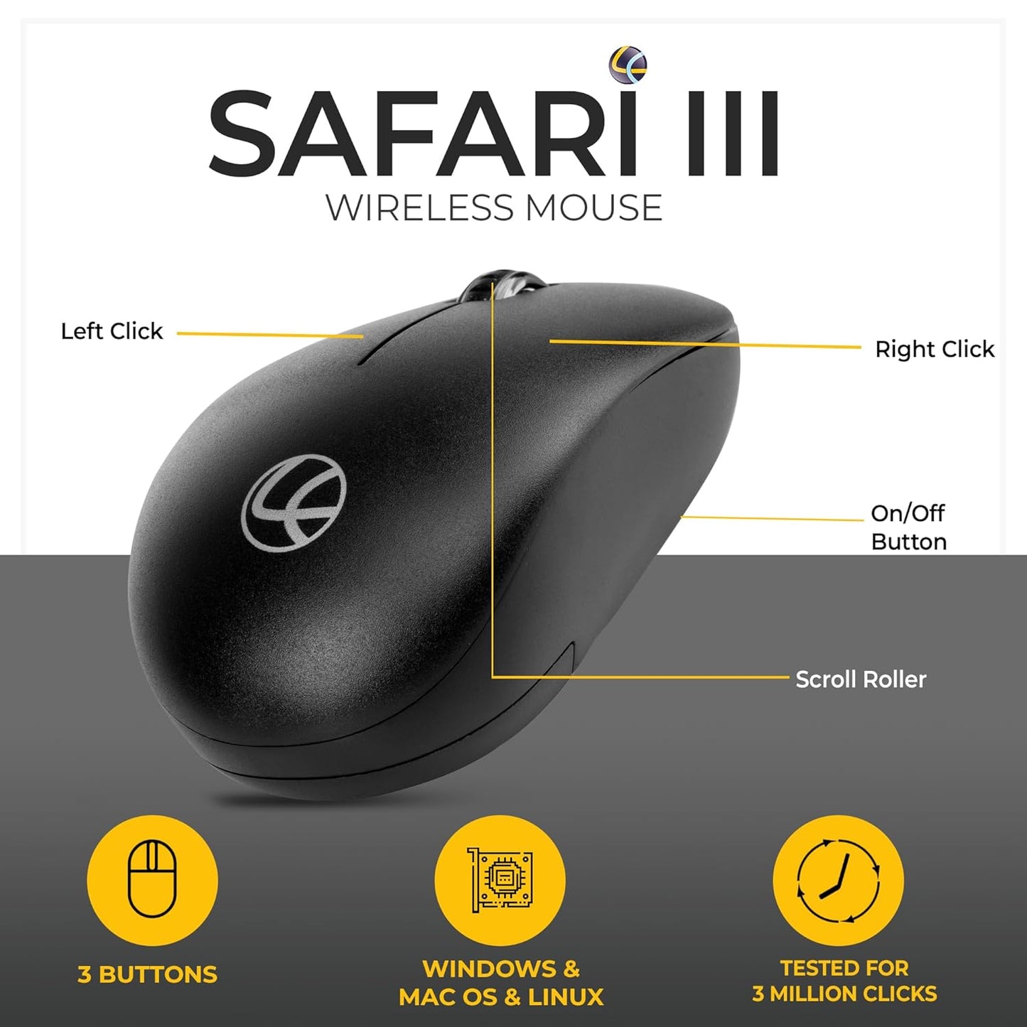 LAPCARE Safari III B 1600 DPI 2.4GHz Wireless Mouse - Black