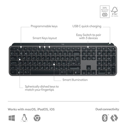 Logitech Master Series MX Keys S Advanced Wireless Illuminated Keyboard - Graphite