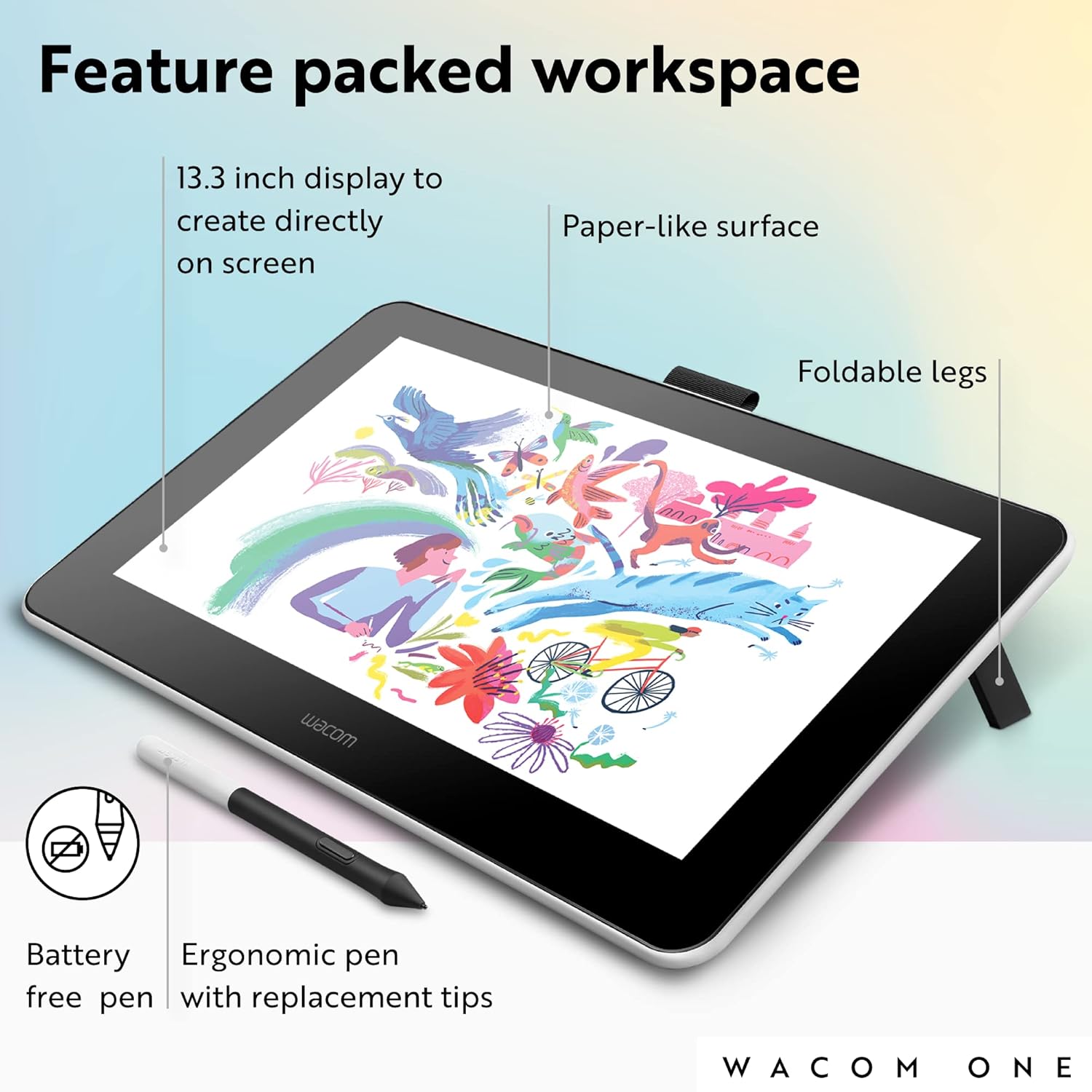 Wacom DTC133W0C One 1080p FHD Creative Digital Drawing Graphics Tablet White