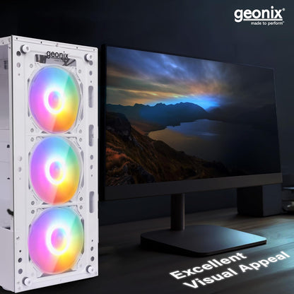 Geonix X20 Tempered Glass Computer Case 4 RGB Fans ATX Gaming Cabinet - White
