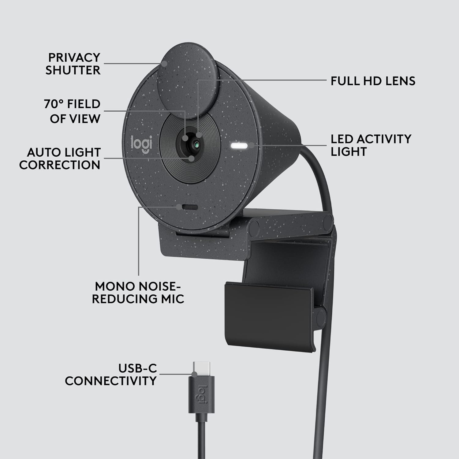 Logitech BRIO 300 FHD USB Type-C Graphite Webcam description image 11