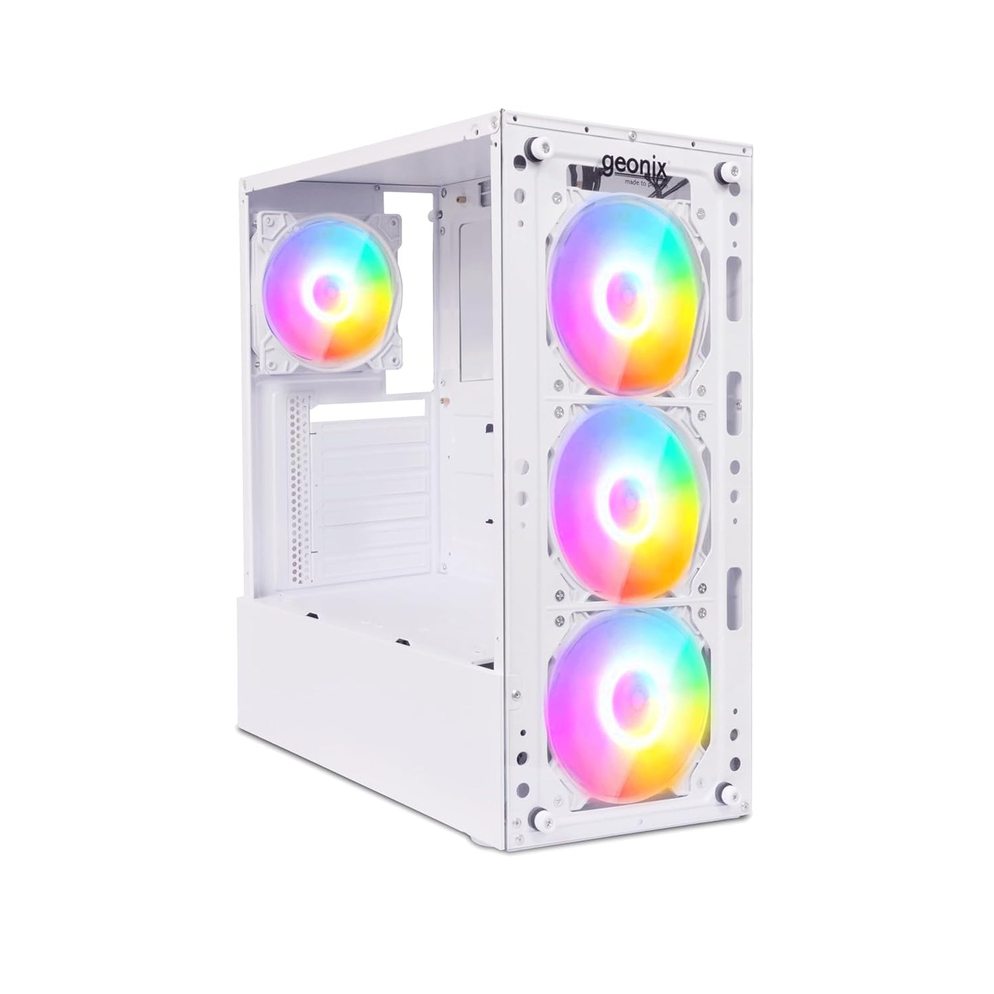Geonix X20 Tempered Glass Computer Case 4 RGB Fans ATX Gaming Cabinet - White