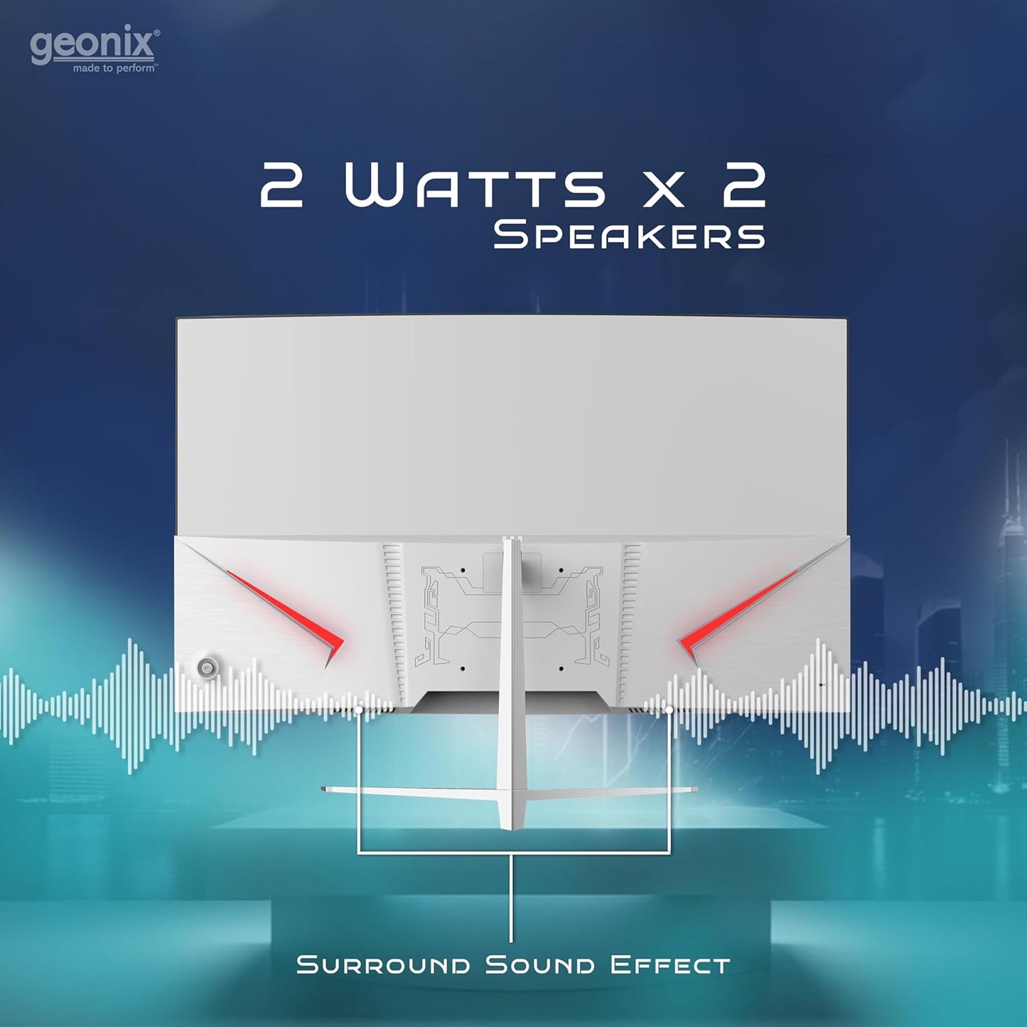 Geonix Argon 32" 75Hz 1080p Full HD LED Panel Curved Monitor with Dual Speakers - White