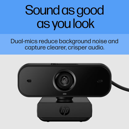 HP 430 FHD Webcam - USB, Plug & Play External Camera with Dual Mics & Privacy Shutter
