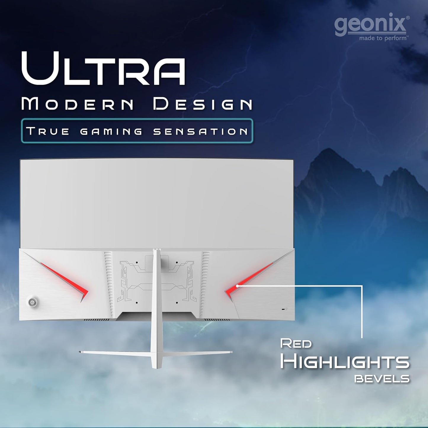 Geonix Argon 32" 75Hz 1080p Full HD LED Panel Curved Monitor with Dual Speakers - White