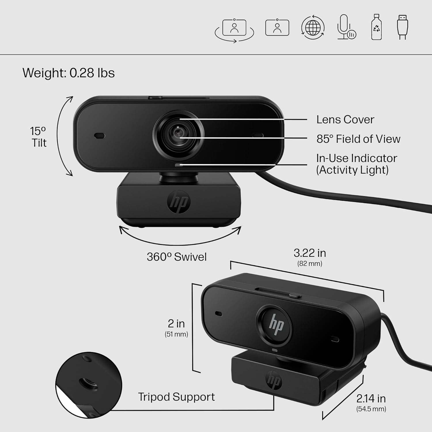 HP 430 FHD Webcam USB, Plug Play External Camera with Dual Mics Privacy Shutter