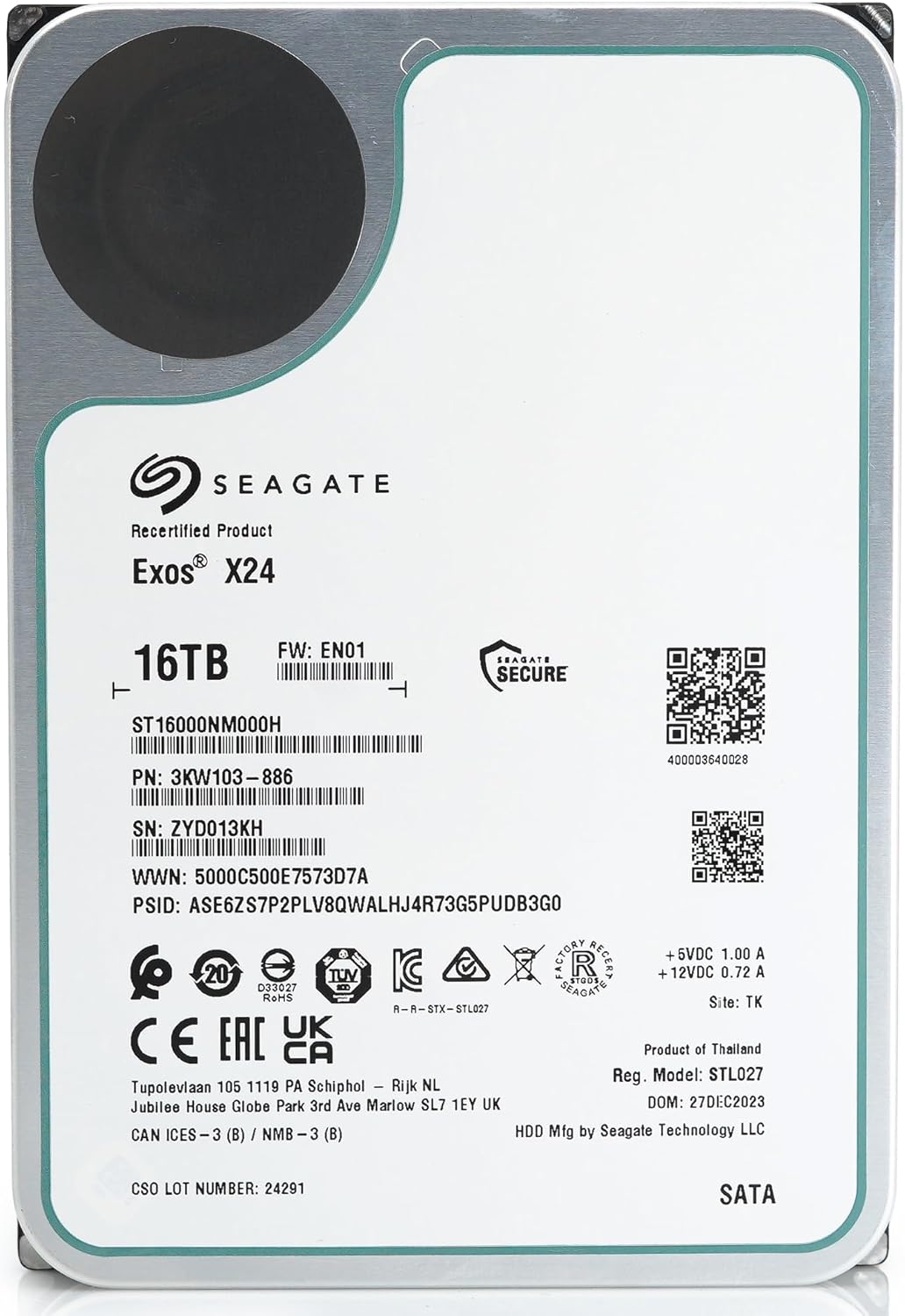 Seagate Exos X24 16TB 3.5" SATA 6Gb/s 7200RPM Enterprise Hard Disk Drive