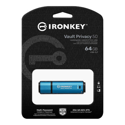 Kingston IronKey Vault Privacy 50 64GB Encrypted USB Flash Drive (IKVP50/64GB)