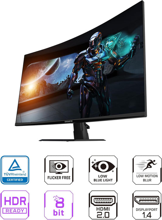 GIGABYTE GS32QC 32" 165Hz 1440P QHD HDR Ready VA Panel Curved Gaming Monitor