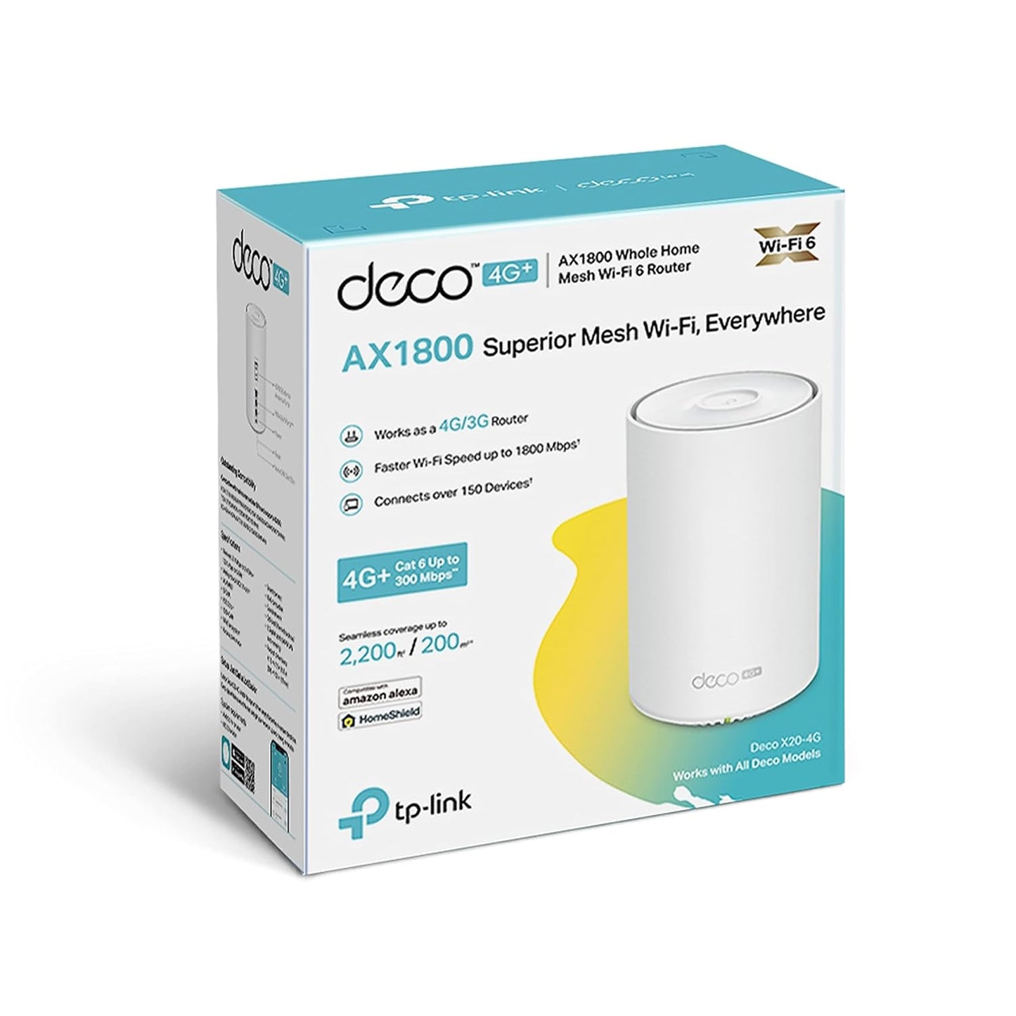 TP-Link 4G+ AX1800 DECO X20-4G CAT6 Dual-Band Whole Home Mesh WiFi 6 Gateway - 1 Pack
