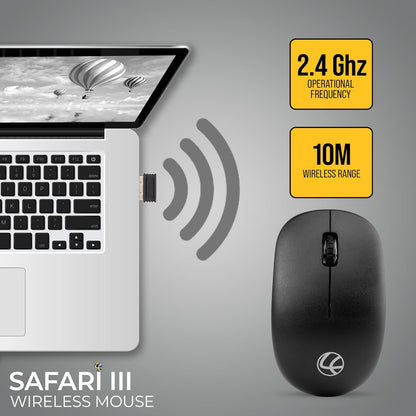 LAPCARE Safari III B 1600 DPI 2.4GHz Wireless Mouse - Black