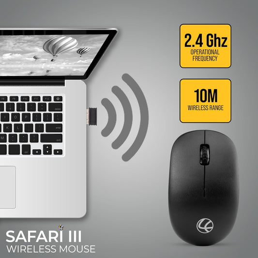 LAPCARE Safari III B 1600 DPI 2.4GHz Wireless Mouse - Black
