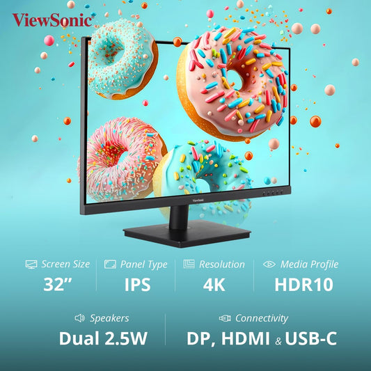 ViewSonic 32" VA3209U-4K UHD IPS HDR10 USB Type-C Monitor with Speakers