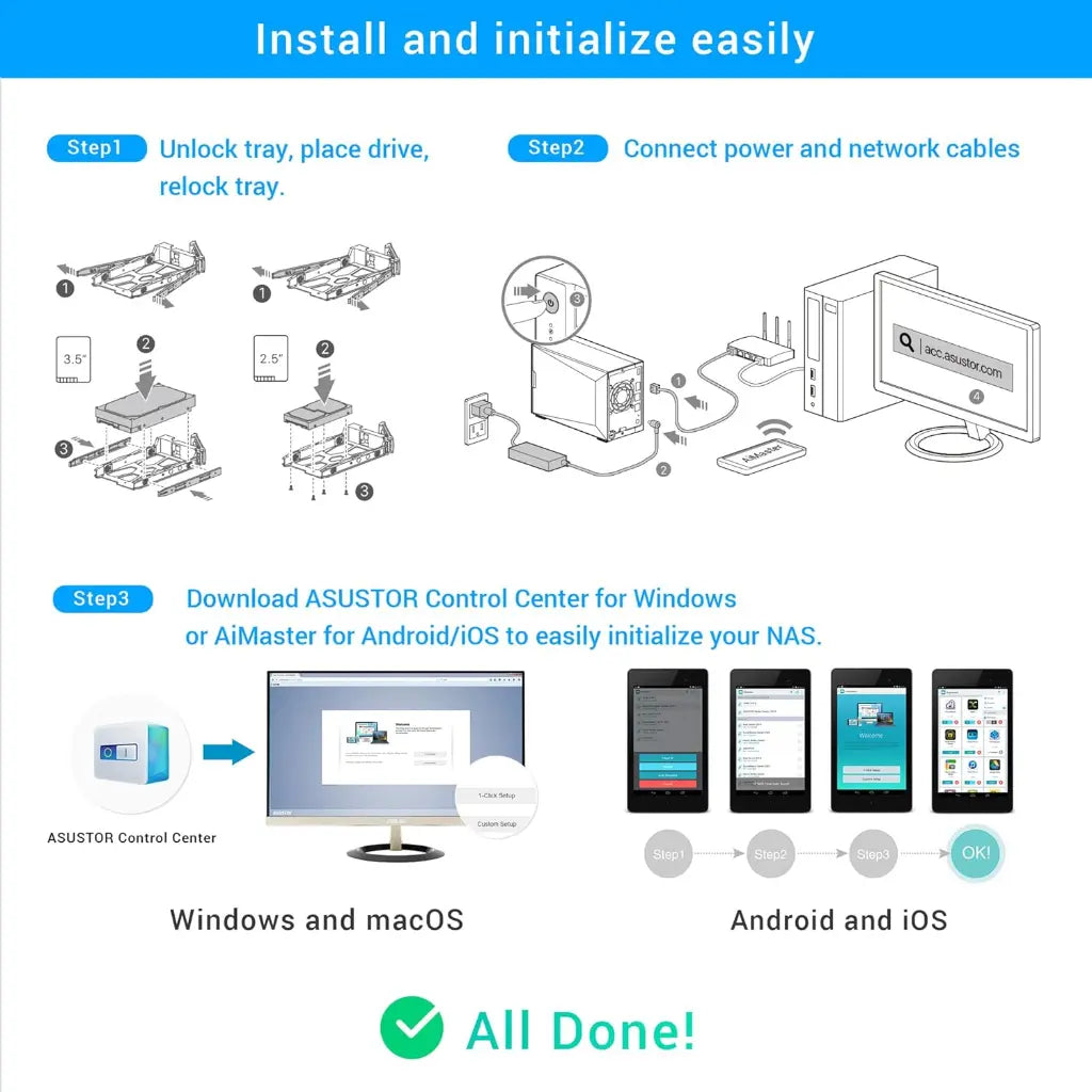 Asustor AS5202T 2‑Bay 2.5GbE NAS Intel Celeron J4005 2GB DDR4 HDMI 4K NAS-tpstech.in