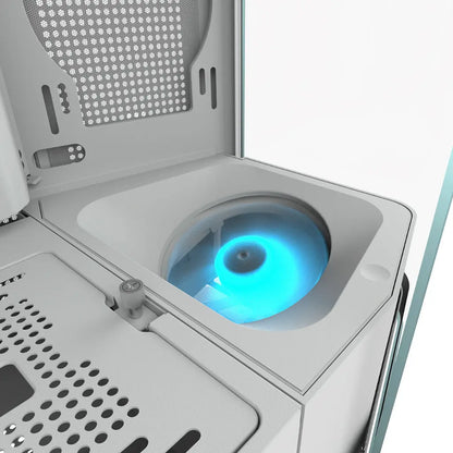Cougar FV270 RGB Tempered Glass Mid‑Tower Computer Case with E‑ATX Support, Angled Airflow & ARGB Fans - White-tpstech.in