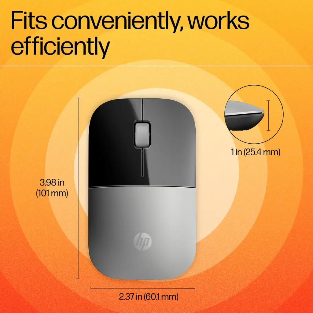 HP Z3700 1200 DPI Sleek Design Optical Sensor 2.4 GHz Wireless Mouse - Silver-tpstech.in