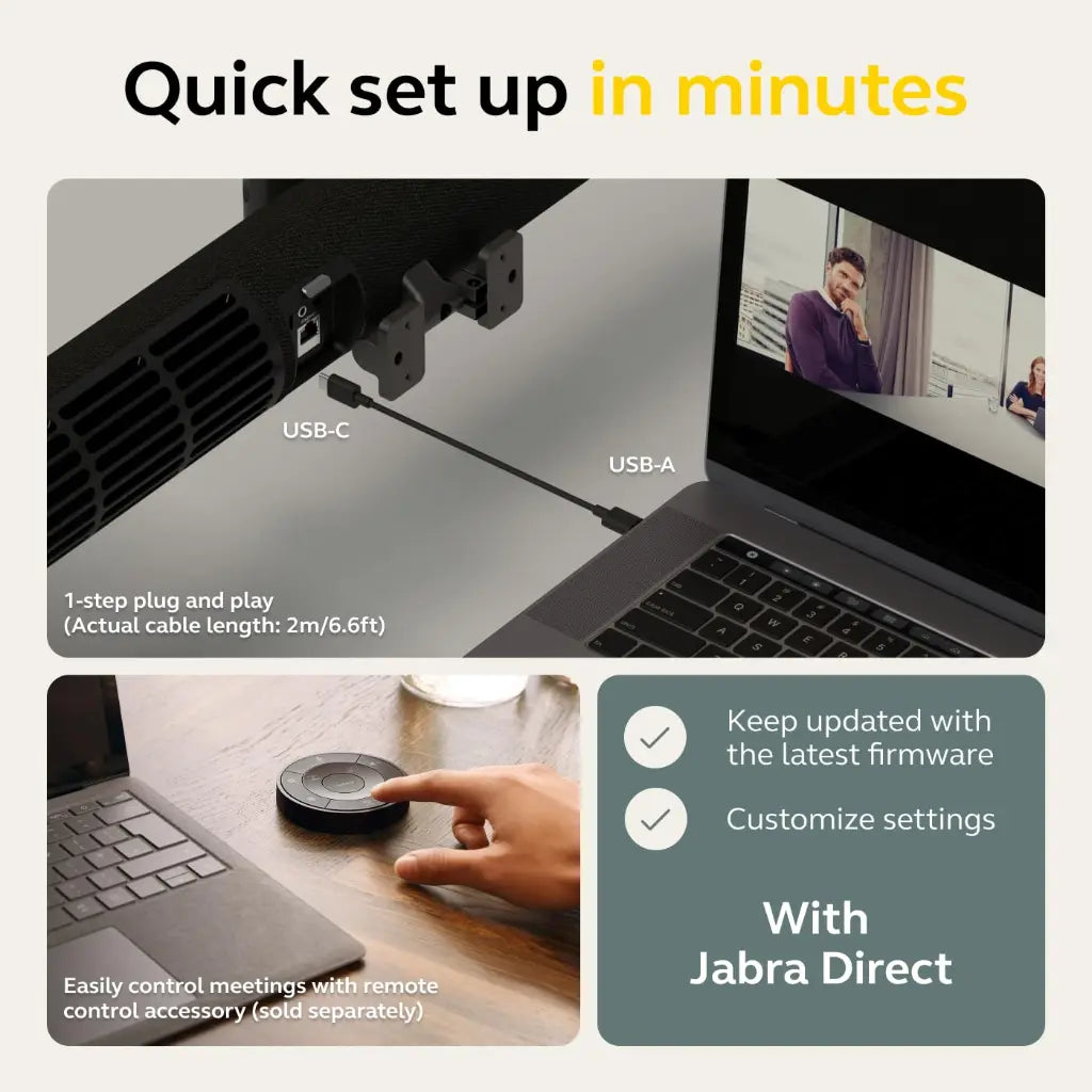 Jabra PanaCast 50 180° Panoramic 4K Intelligent Video Bar remium Meeting Room Conference Camera with 13MP Triple Cameras & 8‑Microphone Array-tpstech.in