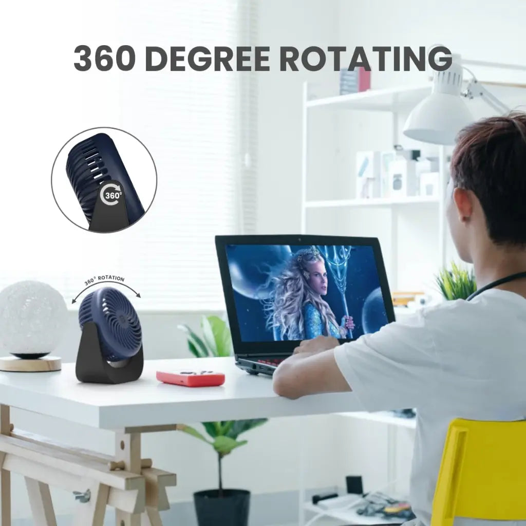 Portronics POR 1928 Portable Rechargeable 360 Rotatable Fan with 3 Speed Modes-tpstech.in