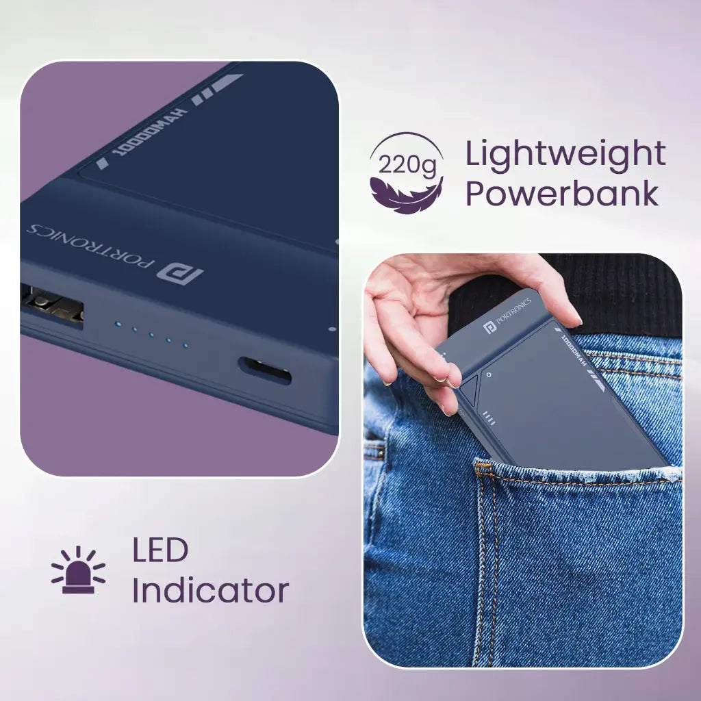 Portronics POR 2810 Luxcell Uno 10K 10000mAh Power Bank 22.5W Fast Charging-tpstech.in