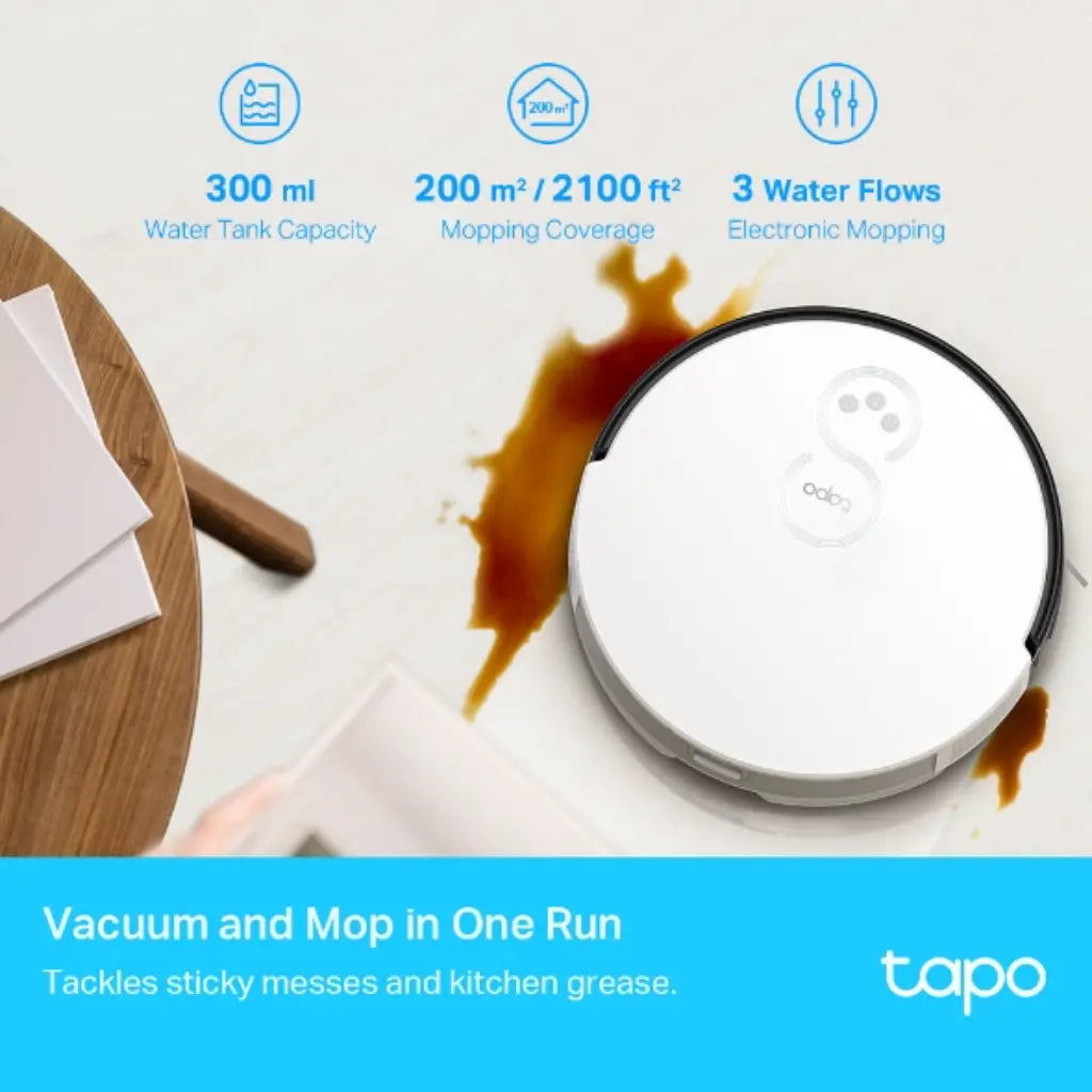TP-Link Tapo RV10 Robot Vacuum & Mop Combo  2000Pa Suction, Zigzag Path Planning App & Voice Control 3-Hour Battery-tpstech.in