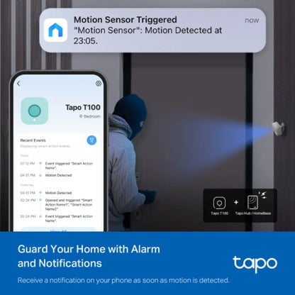 TP-Link Tapo T100 V1.2 Smart Motion Sensor with Adjustable Sensitivity 120° Wide Detection 7m Range-tpstech.in