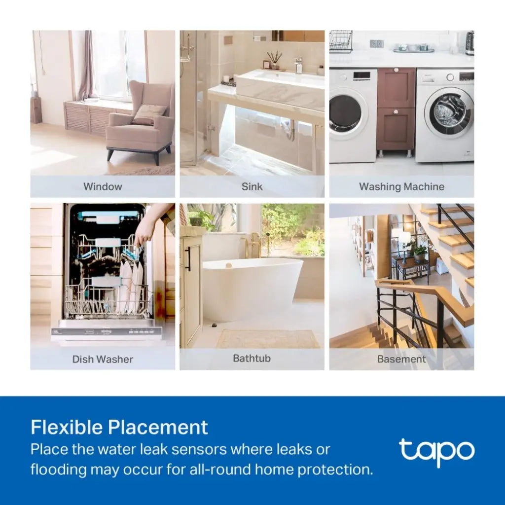 TP-Link Tapo T300 Smart Water Leak Sensor with IP67 Waterproof 90dB Alarm & App Alerts (Hub Required)
