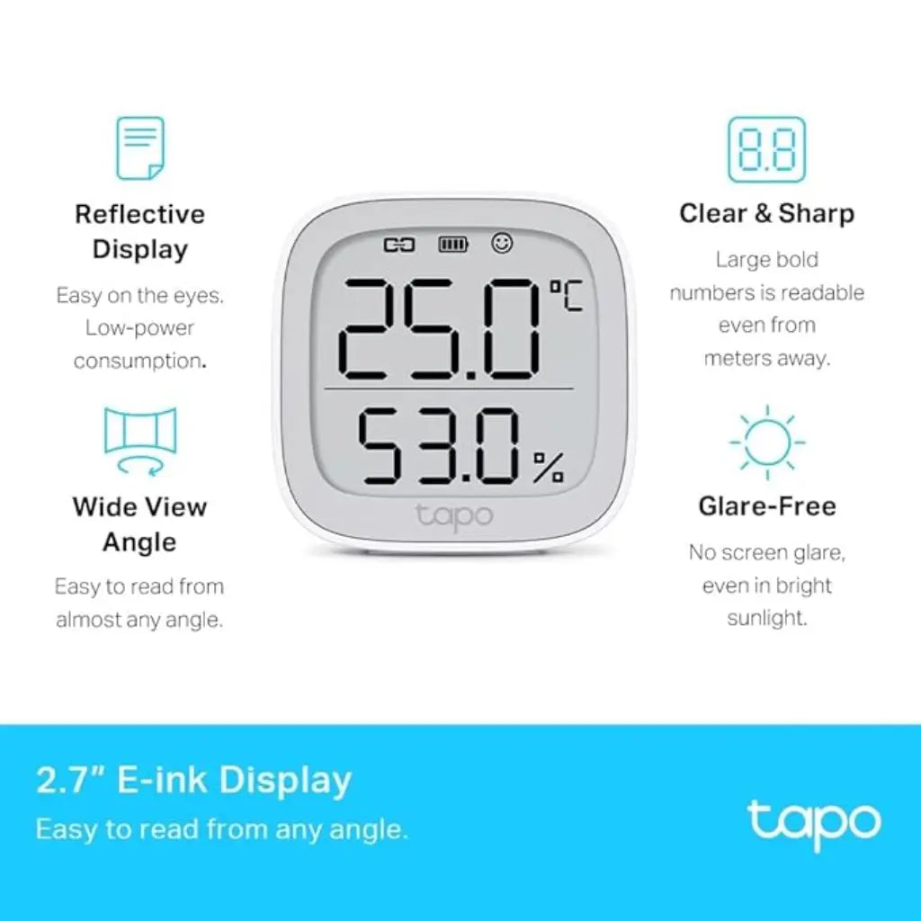 TP-Link Tapo T315 Smart Temperature & Humidity Monitor with 2.7" E-Ink Display High-Accuracy Sensor Hub Required-tpstech.in
