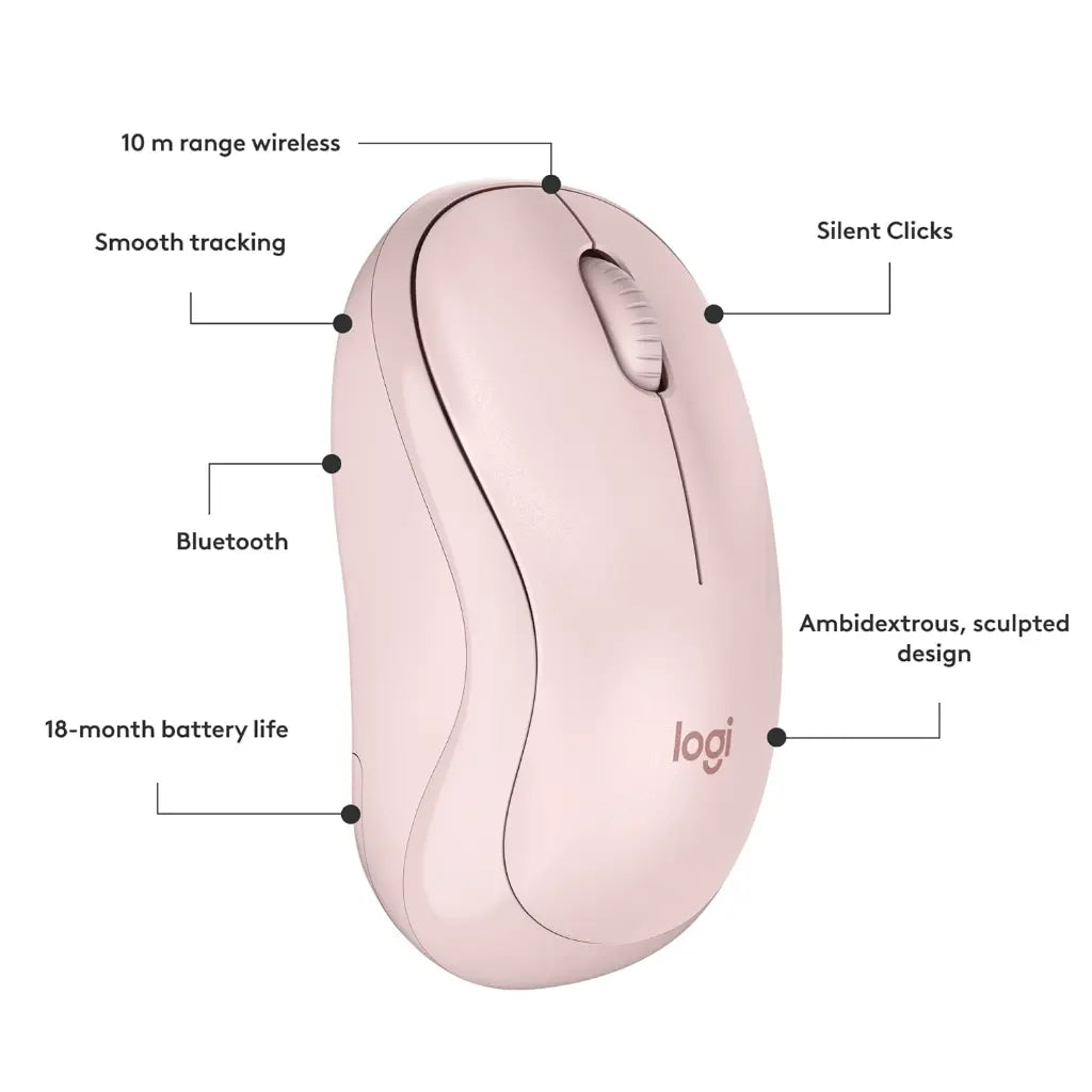 Logitech M240 Silent Bluetooth Wireless Mouse Compact Design - Rose
