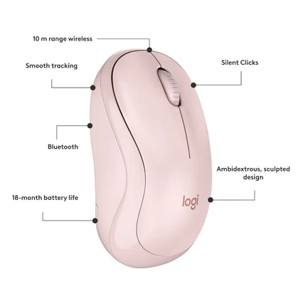 Logitech M240 Silent Bluetooth Wireless Mouse Compact Design - Rose