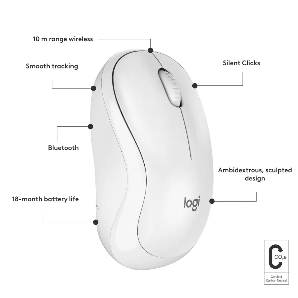 Logitech M240 Silent Bluetooth Wireless Mouse Compact Design - Off White