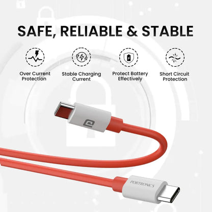 Portronics Konnect Dash Max POR 2067 65W Type C to Type C Fast Charging Cable 1M - Red
