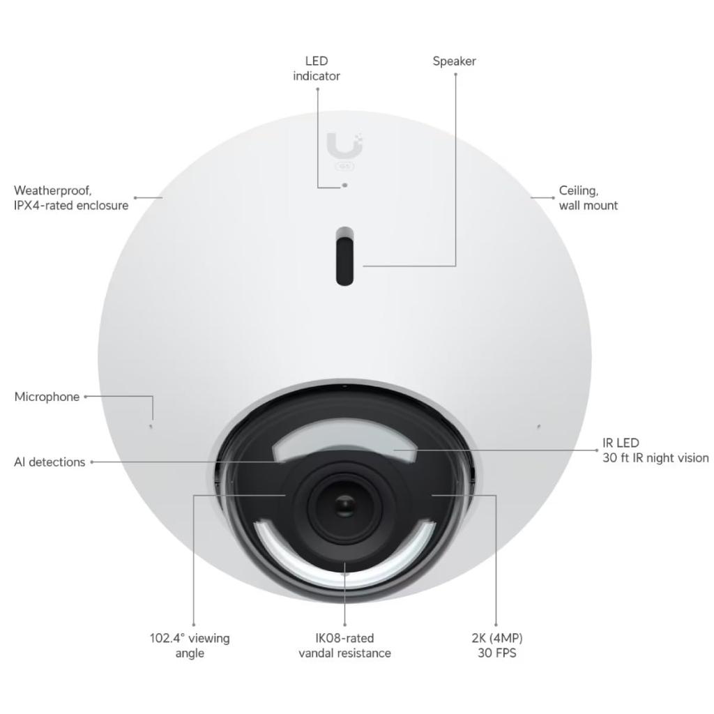 Ubiquiti UVC-G5-DOME 4MP 2K HD PoE Dome Camera with IR Audio & Wide-Angle Lens