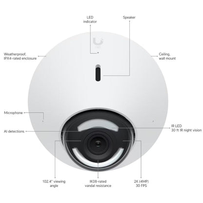 Ubiquiti UVC-G5-DOME 4MP 2K HD PoE Dome Camera with IR Audio & Wide-Angle Lens