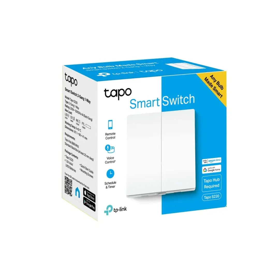  TP-Link Tapo S220 Smart Light Switch 2-Gang 1-Way No Neutral Wire Battery Powered-tpstech.in