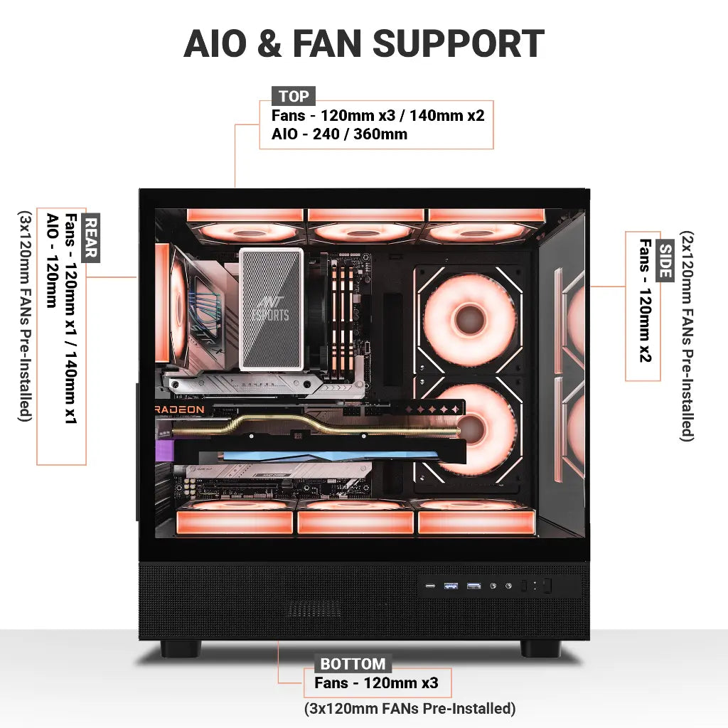 ANT Esports Crystal X6 ATX Mid Tower Gaming Cabinet Type C Black-tpstech.in