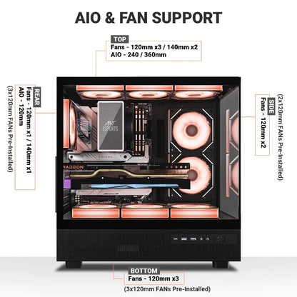 ANT Esports Crystal X6 ATX Mid Tower Gaming Cabinet Type C Black-tpstech.in