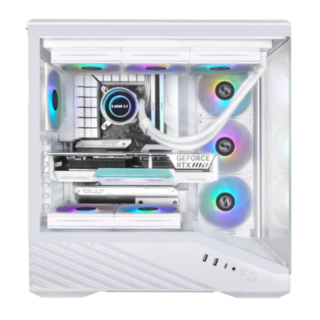 Lian Li Vector V100W Mid Tower Dual Tempered Glass PC Case with Back‑Connect Support - White-tpstech.in
