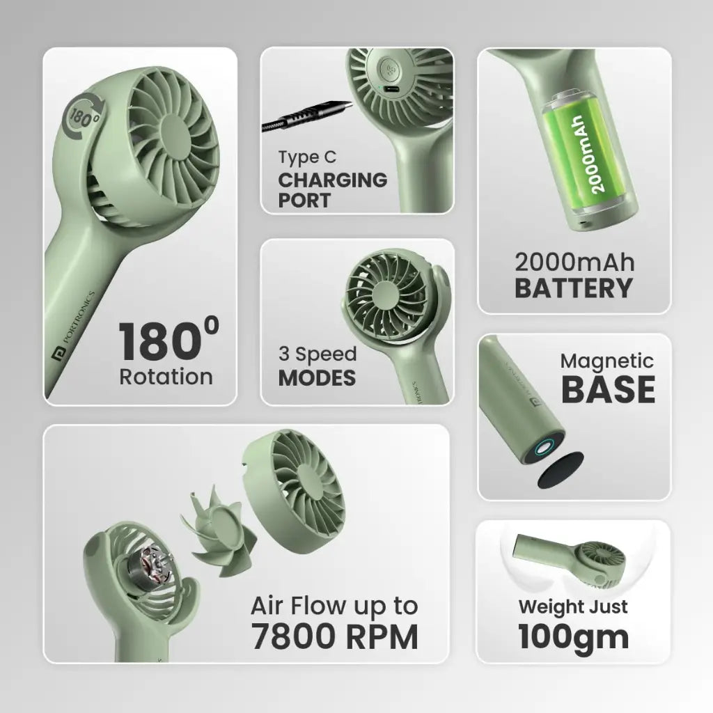 Portronics Toofan Mini POR 1927 Portable Rechargeable Pocket Fan-tpstech.in