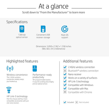 HP X3300 1600DPI 2.4GHz Optical Wireless Ambidextrous Mouse - White