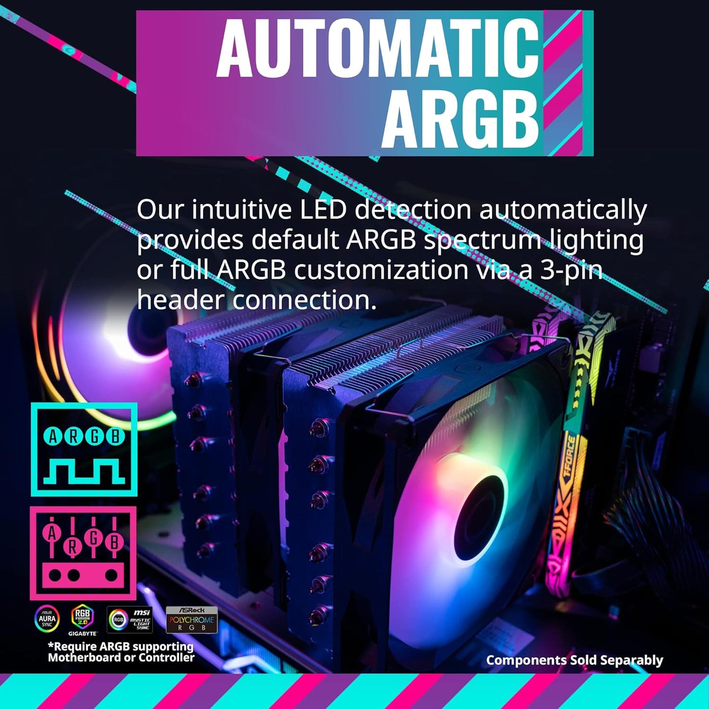 Cooler Master Hyper 620S ARGB Sync 120mm Dual Tower CPU Air Cooler - Black